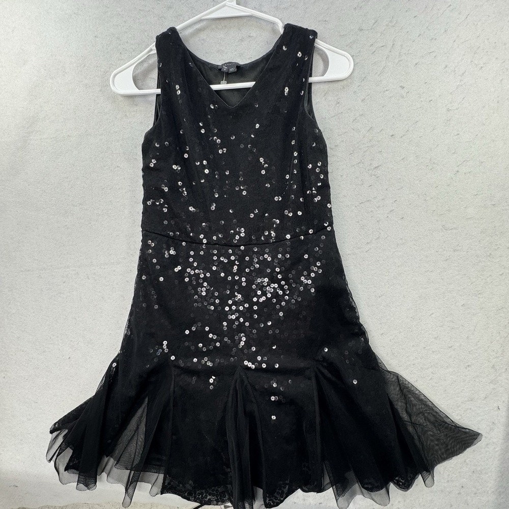 THEORY‎ Black Sleeveless Cocktail Dress Size M / L All Over Sequin LBD Glam